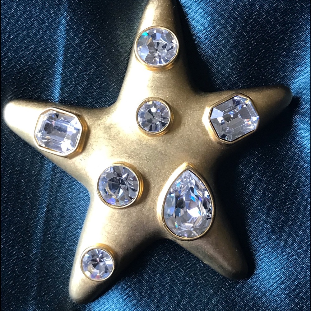 Vintage Kenneth Jay Lane brushed gold and crystal star brooch